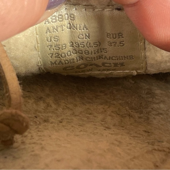 Coach Antonia Suede Shearling Tan Slip On Moccasin Slippers Sz 7.5 B - Picture 12 of 13